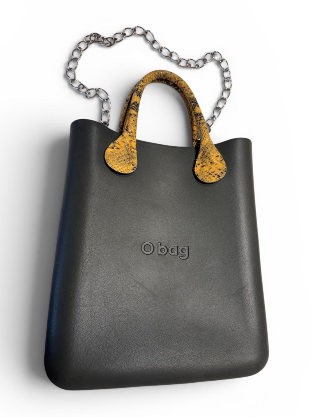 O bag Mini Black Modular Tote Yellow Snakeskin Handles Chain Strap Italy